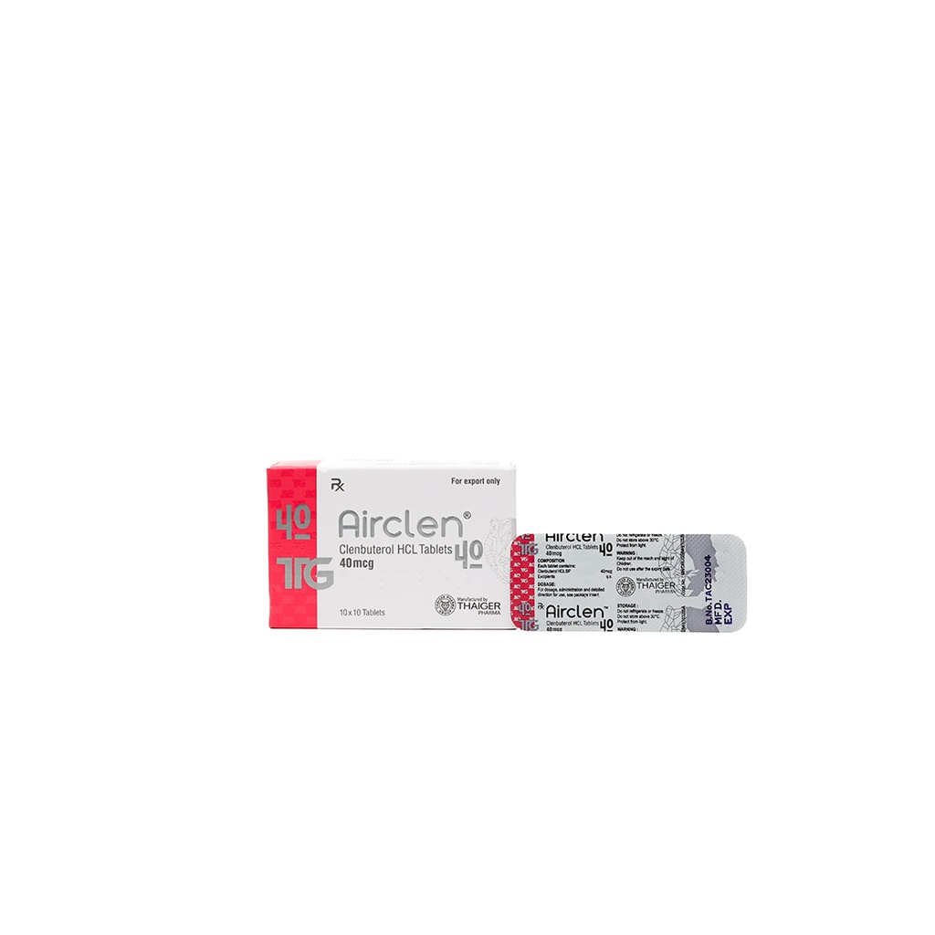 Airclen -Clenbuterole Hydrochloride -40 MCG / pill -100 Tablets Blisters Box