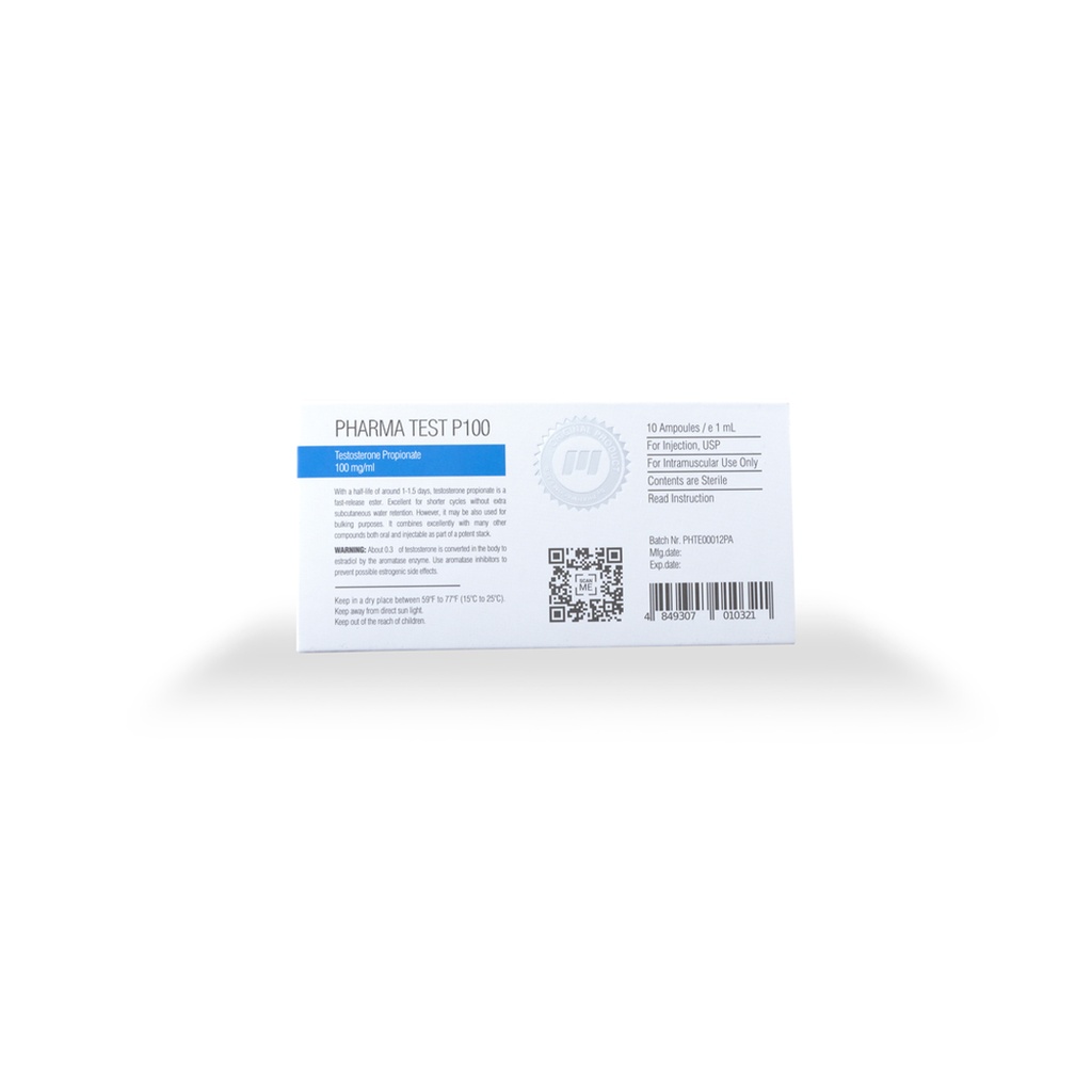 PHARMA TEST P 100 -Testosterone Propionate -100 MG/ML -10 X 1 ML AMPULE
